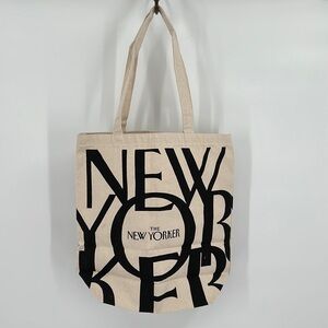 New Yorker Black and Light Tan Canvas Tote Bag
